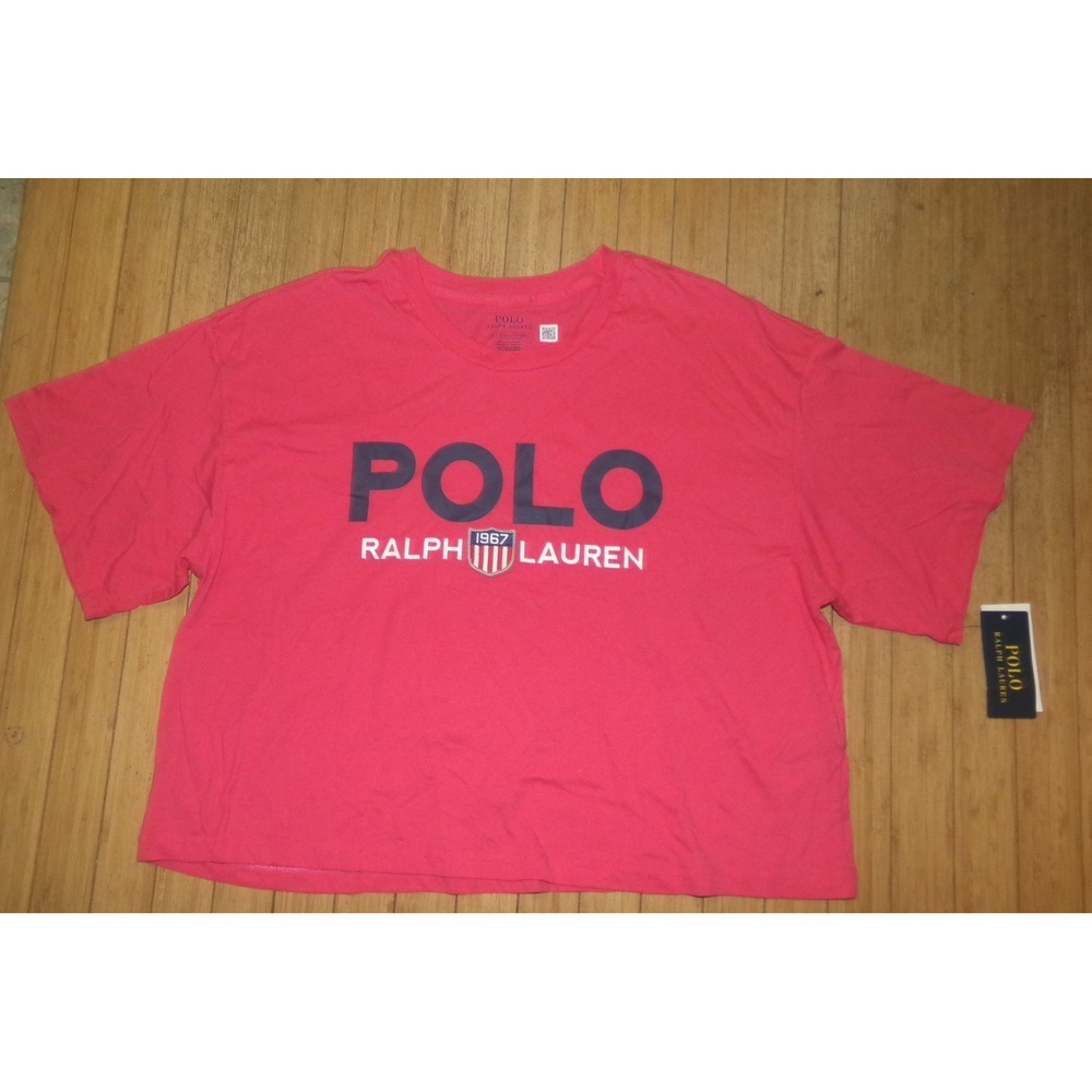 Polo Ralph Lauren WOMENS Pink Cropped Graphic Logo T-Shirt 1967 Crest NWT